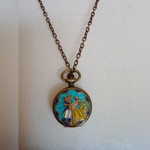 Disney Beauty And The Beast Dancing Pocket Watch Necklace